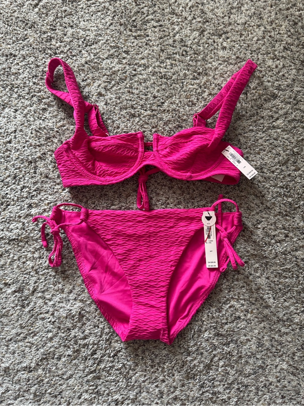 Victoria's Secret Hot Pink Textured Bikini Set